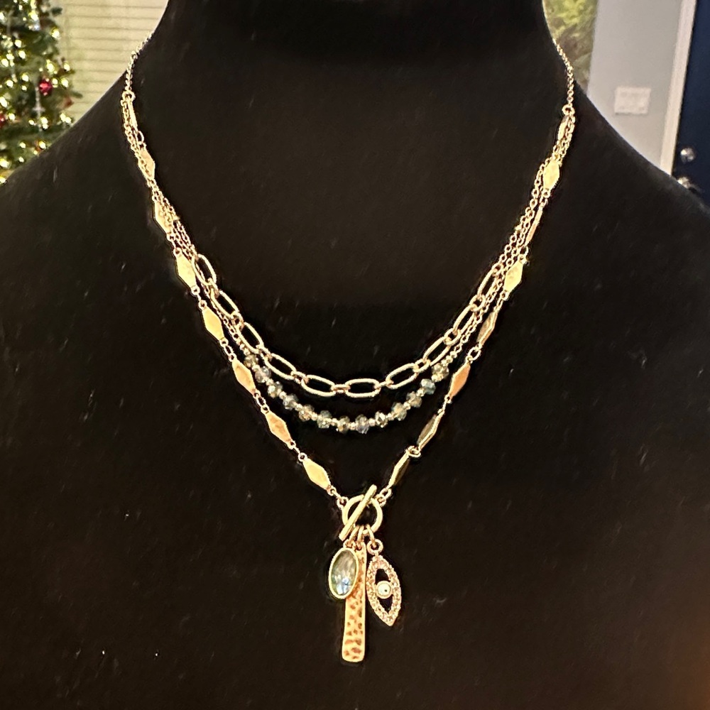 Lonna & Lilly Gold Layered Necklace. Paperclip, Crystal & Charm